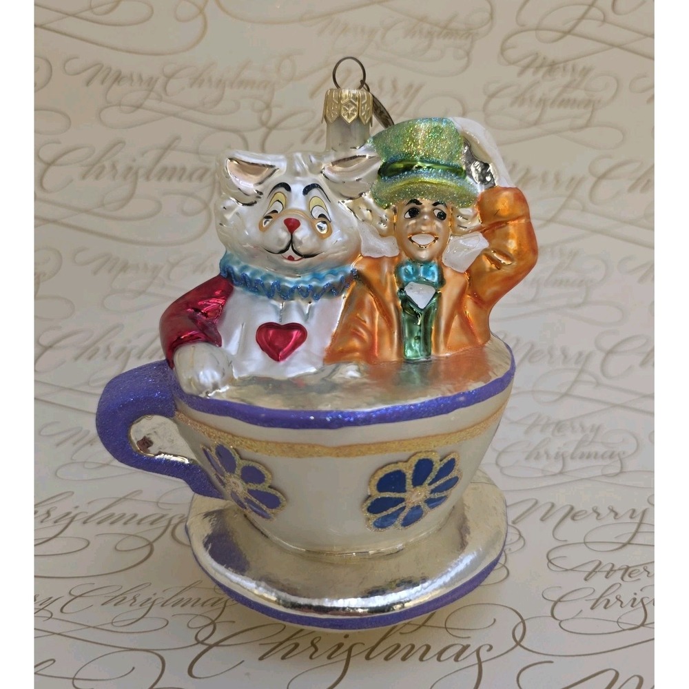 Christopher Radko Disney Alice Wonderland Teacup 00-DIS-08 Mad Hatter Rabbit HTF